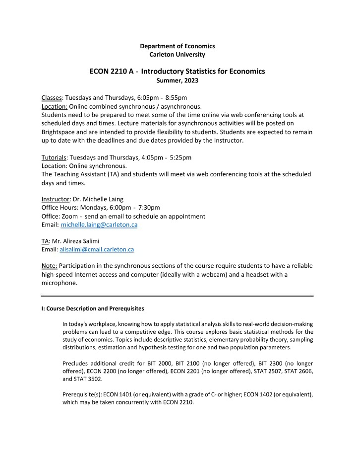BUSI2204 - ECON 2210A Course Material