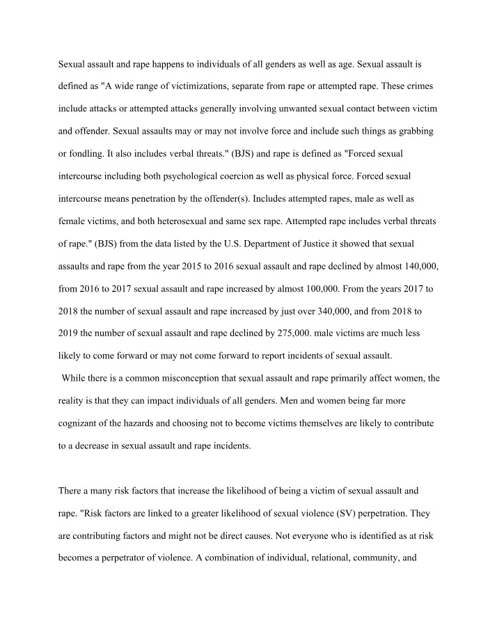 Sexual Assault and Rape - Realities and Risk Factors