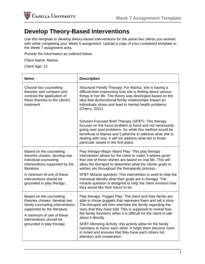 Theory-Based Interventions for Marisa