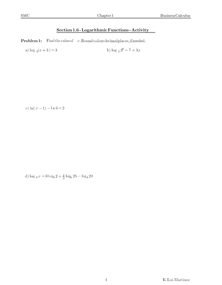 Activity - Logarithmic Functions