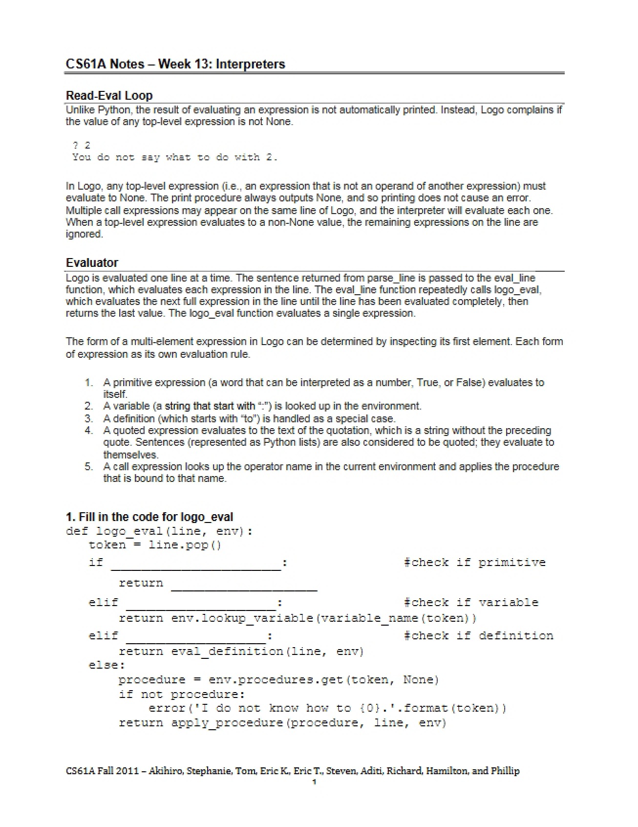 Interpreters Week 13 Notes