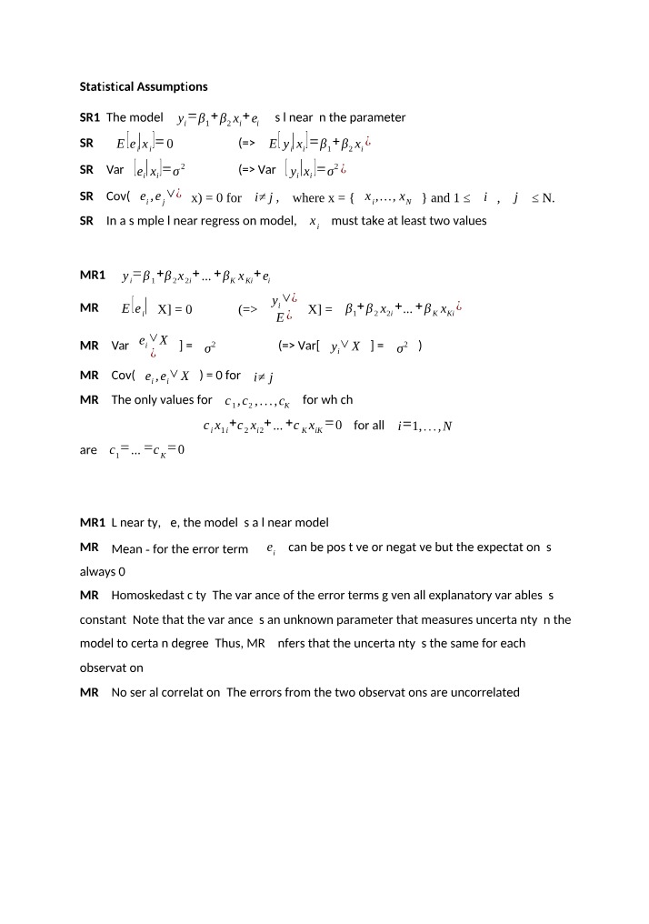 Statistical Assumptions of Linear Regression Models