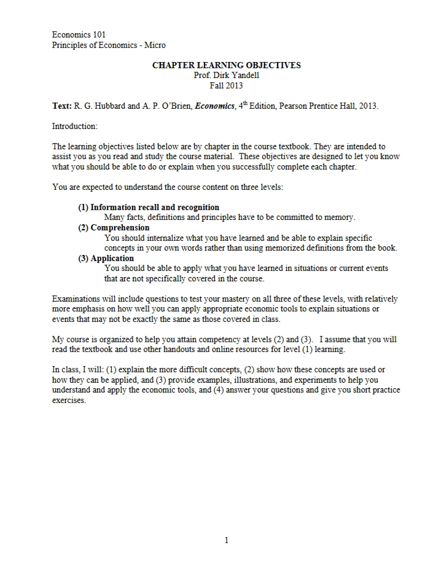 Course Outline Econ 101