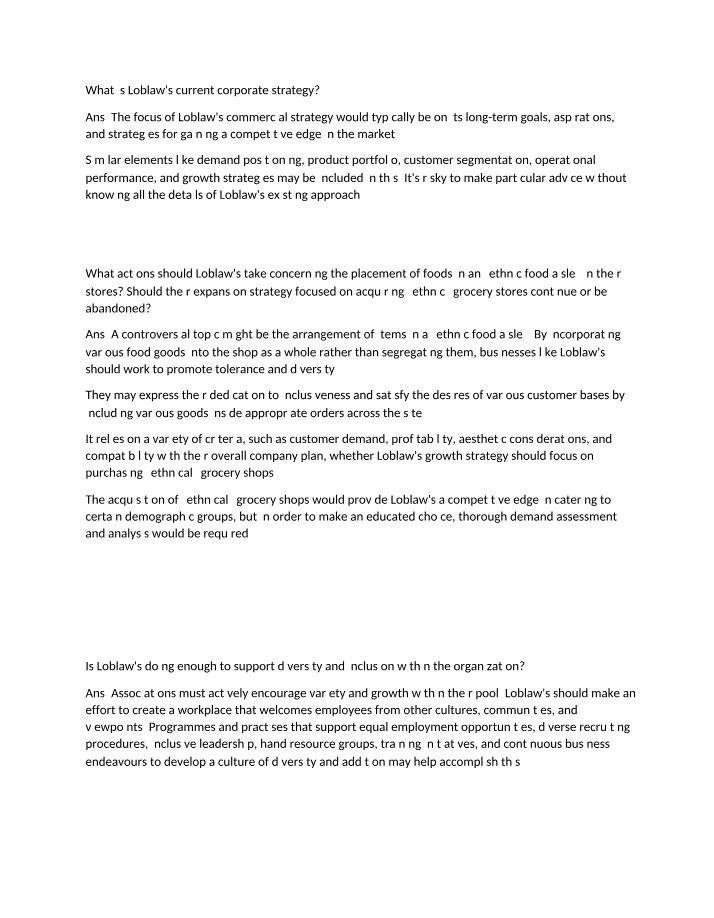 Analysis of Loblaw Corporate Strategy and Diversity Initiatives