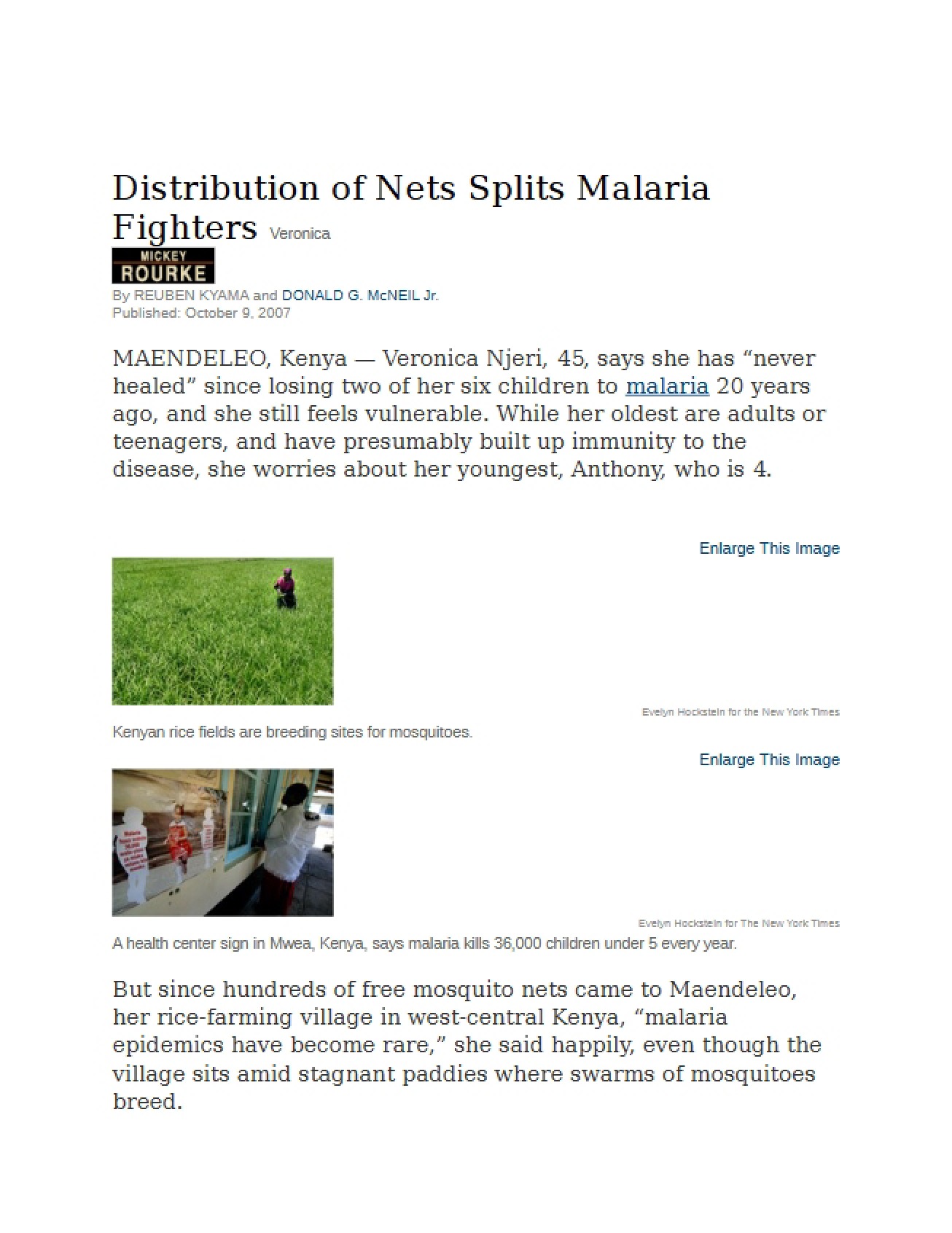 Malaria Fighters Split on Net Distribution