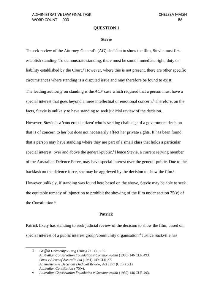 Final Task for Administrative Law