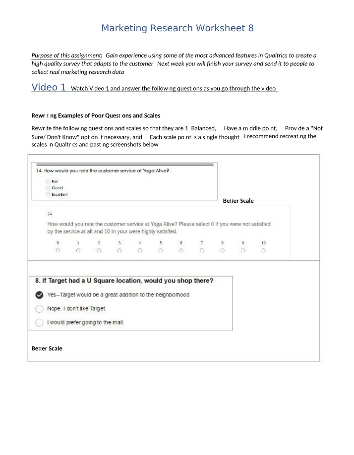 Worksheet 8 for Marketing Research