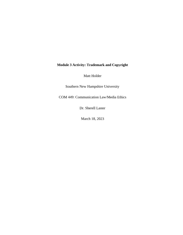 Trademark and Copyright - Module 3 Activity