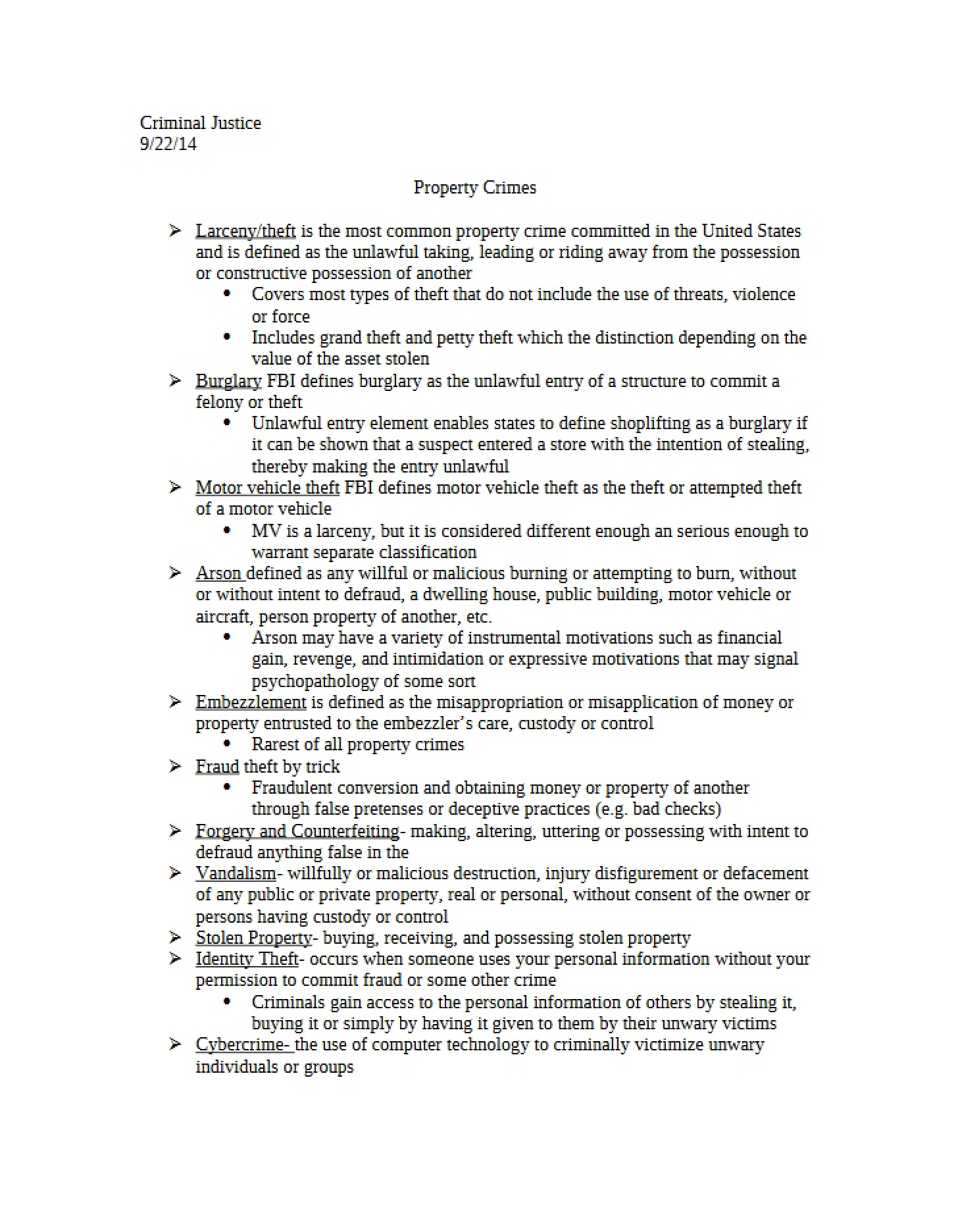 Crimes Involving Property