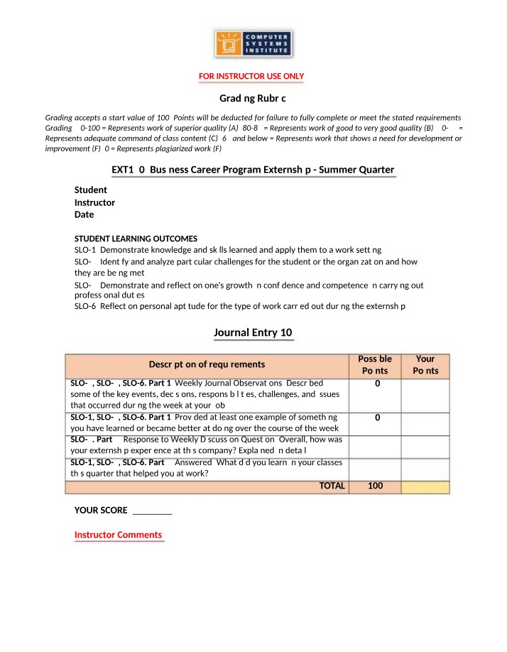Weekly Observations Journal - Business Career Externship