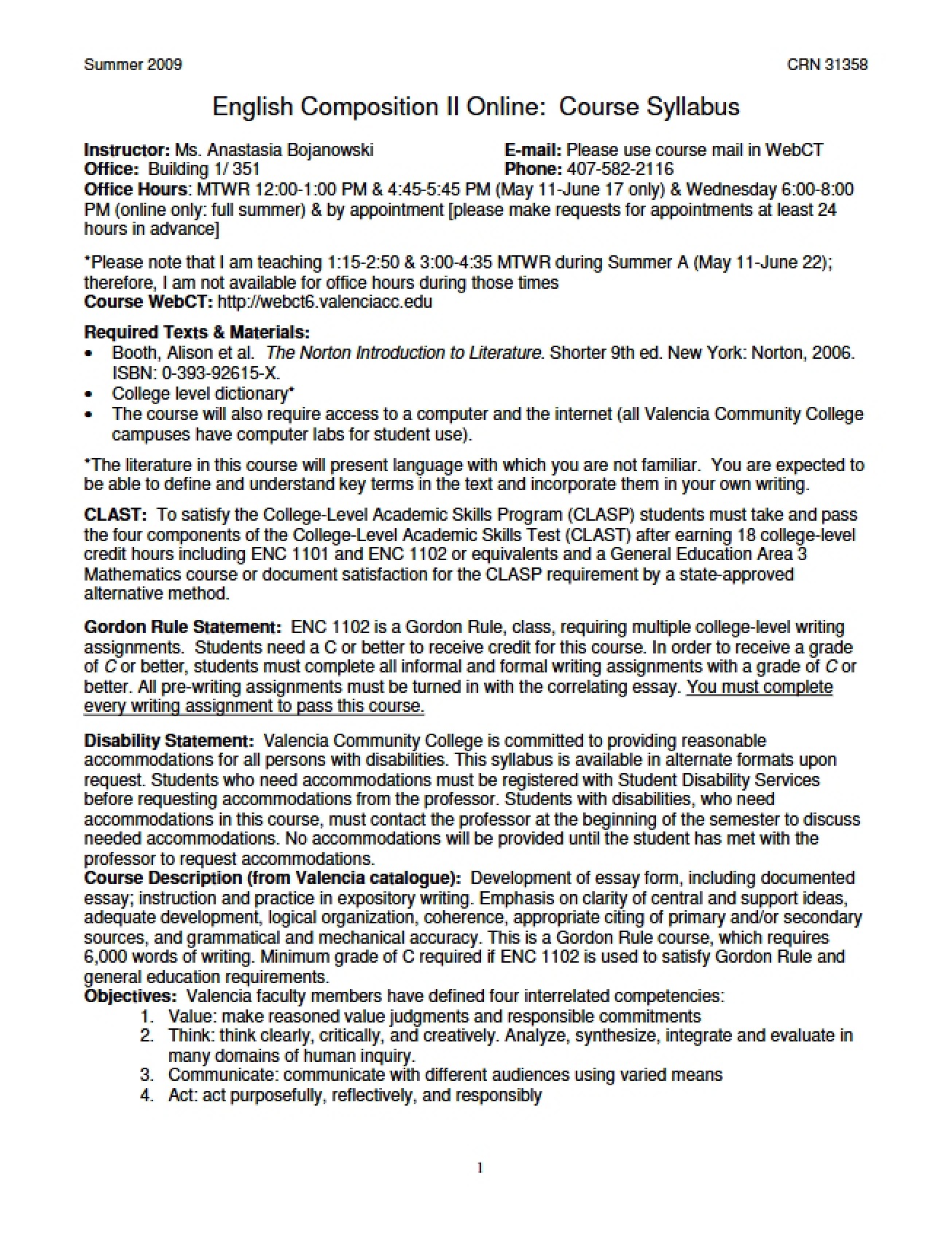 Class Outline