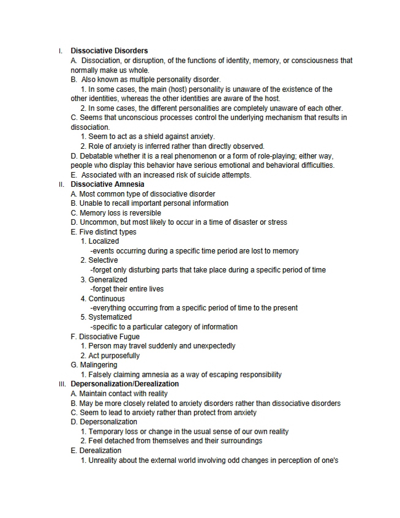 Disorders of Dissociation