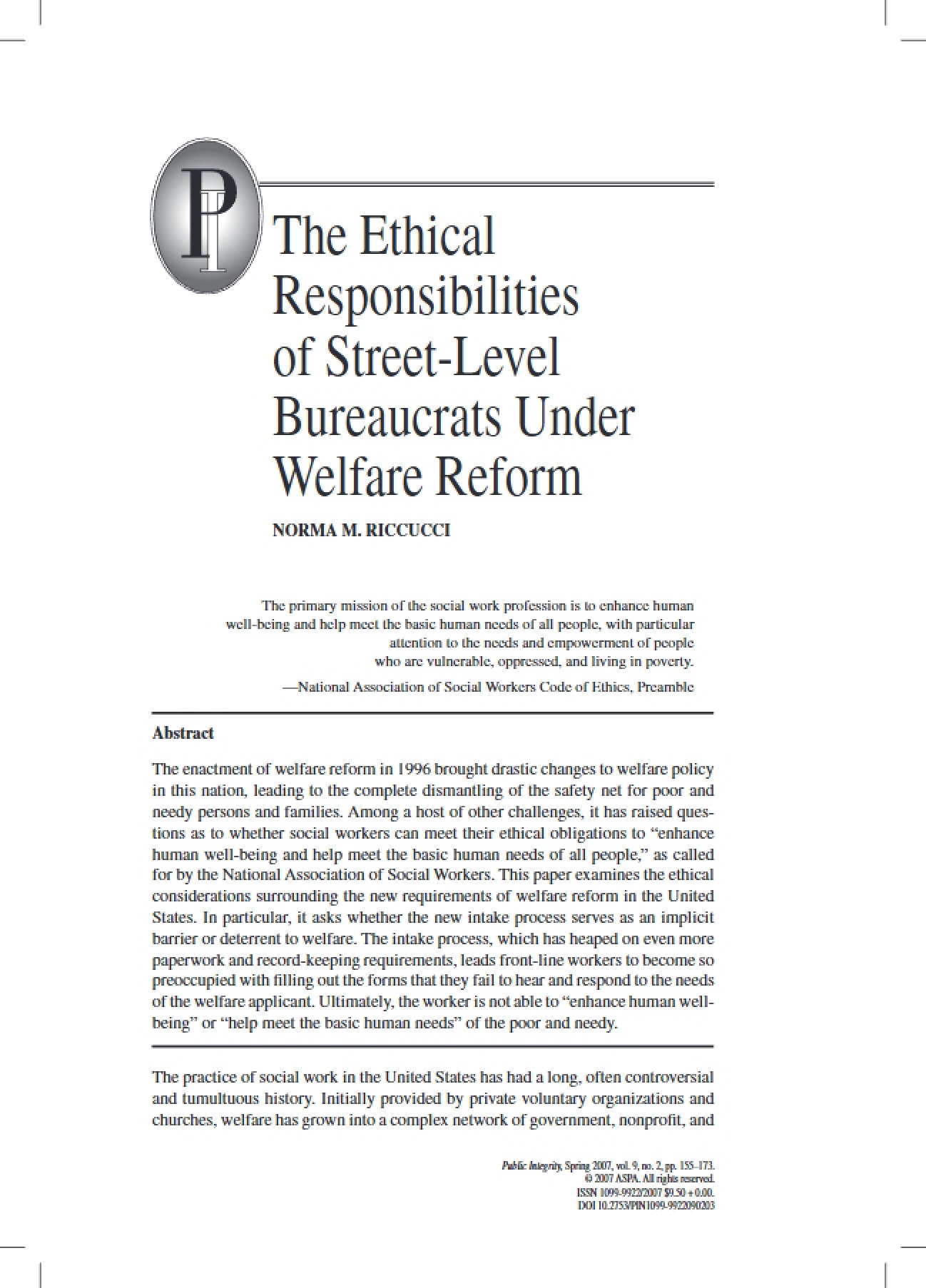 Responsibilities in Ethical Practice