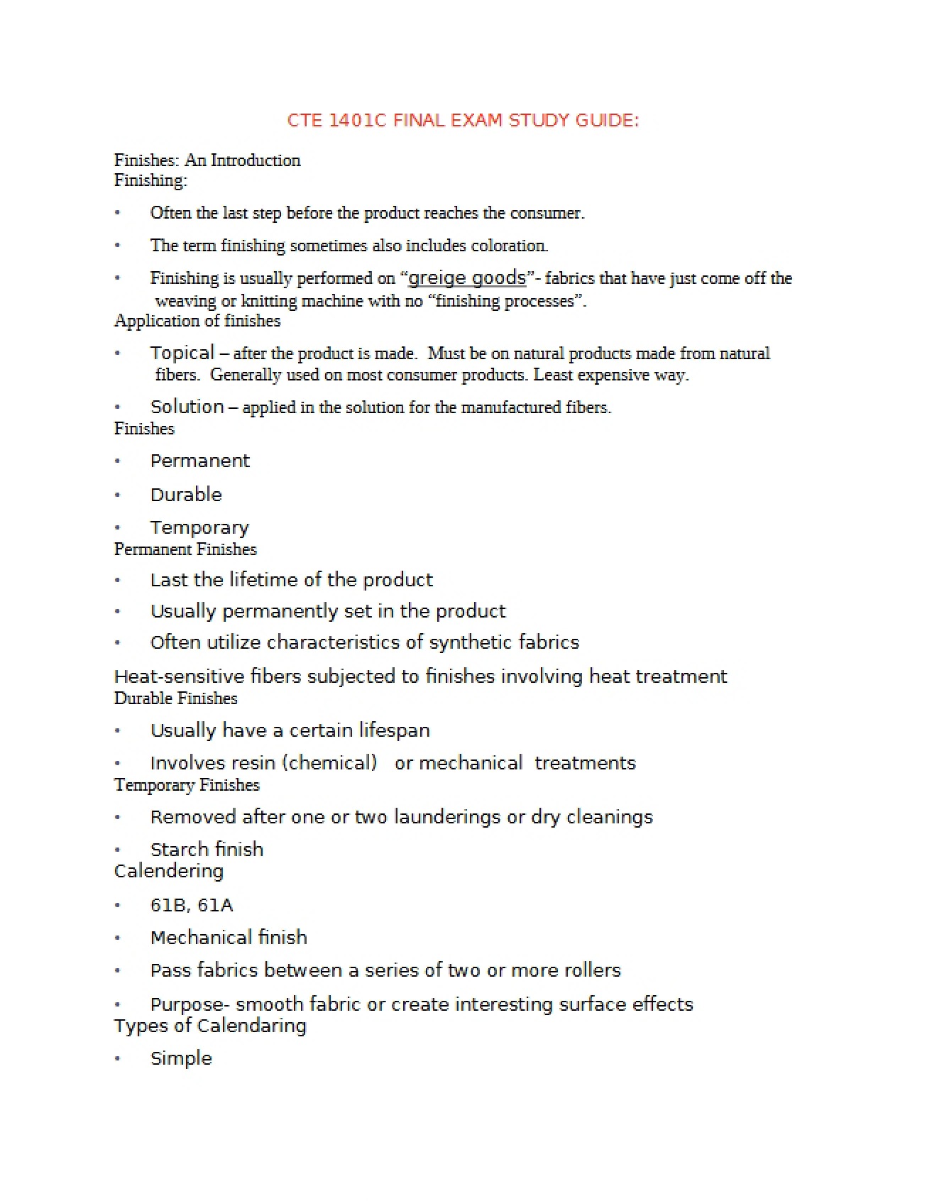 Study Guide for the Final Textile Science Exam