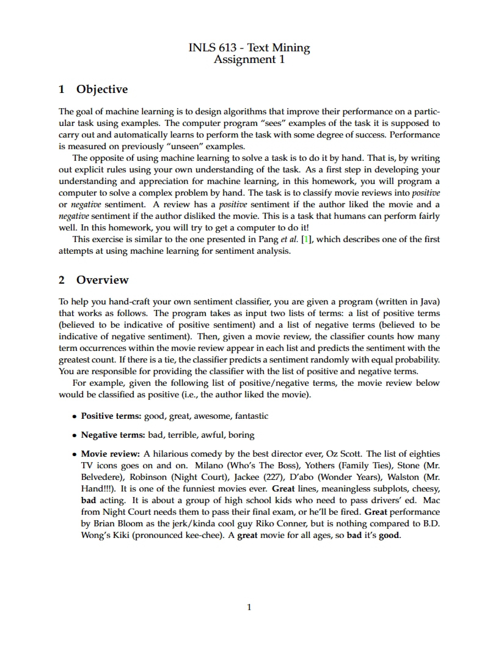 Assignment One