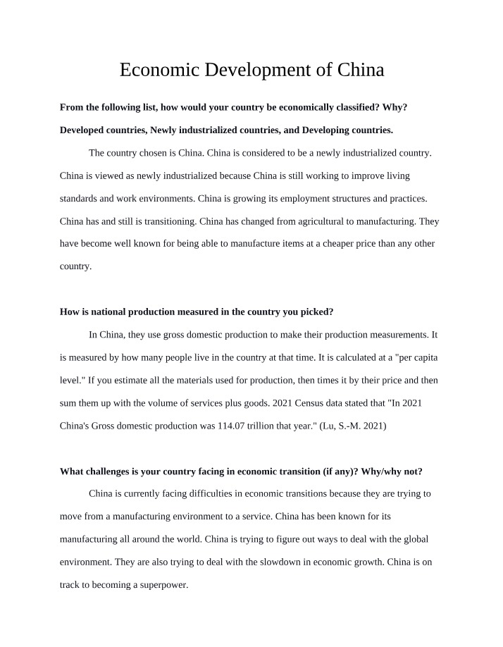 Written Assignment on Economic Development