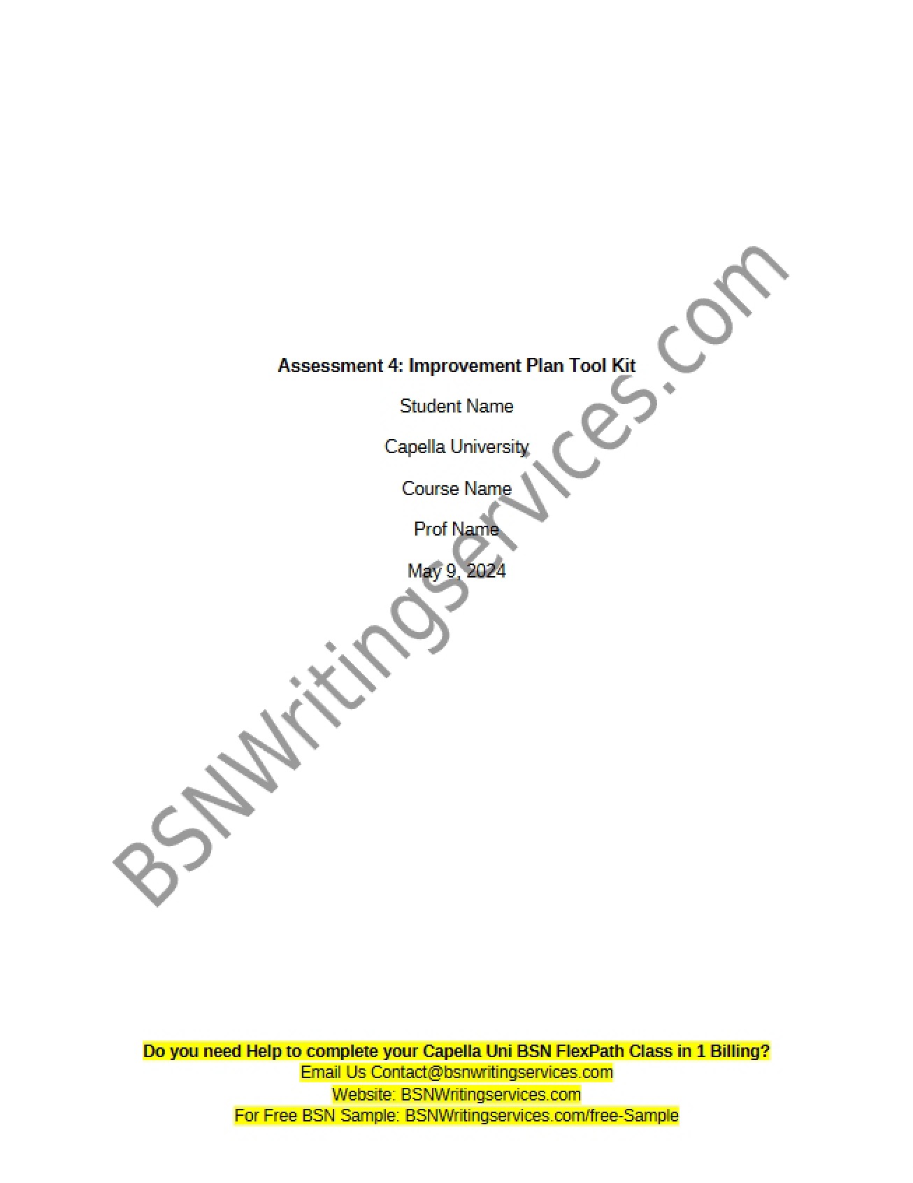 Tool Kit for Improvement Plan (Assessment 4) - nan