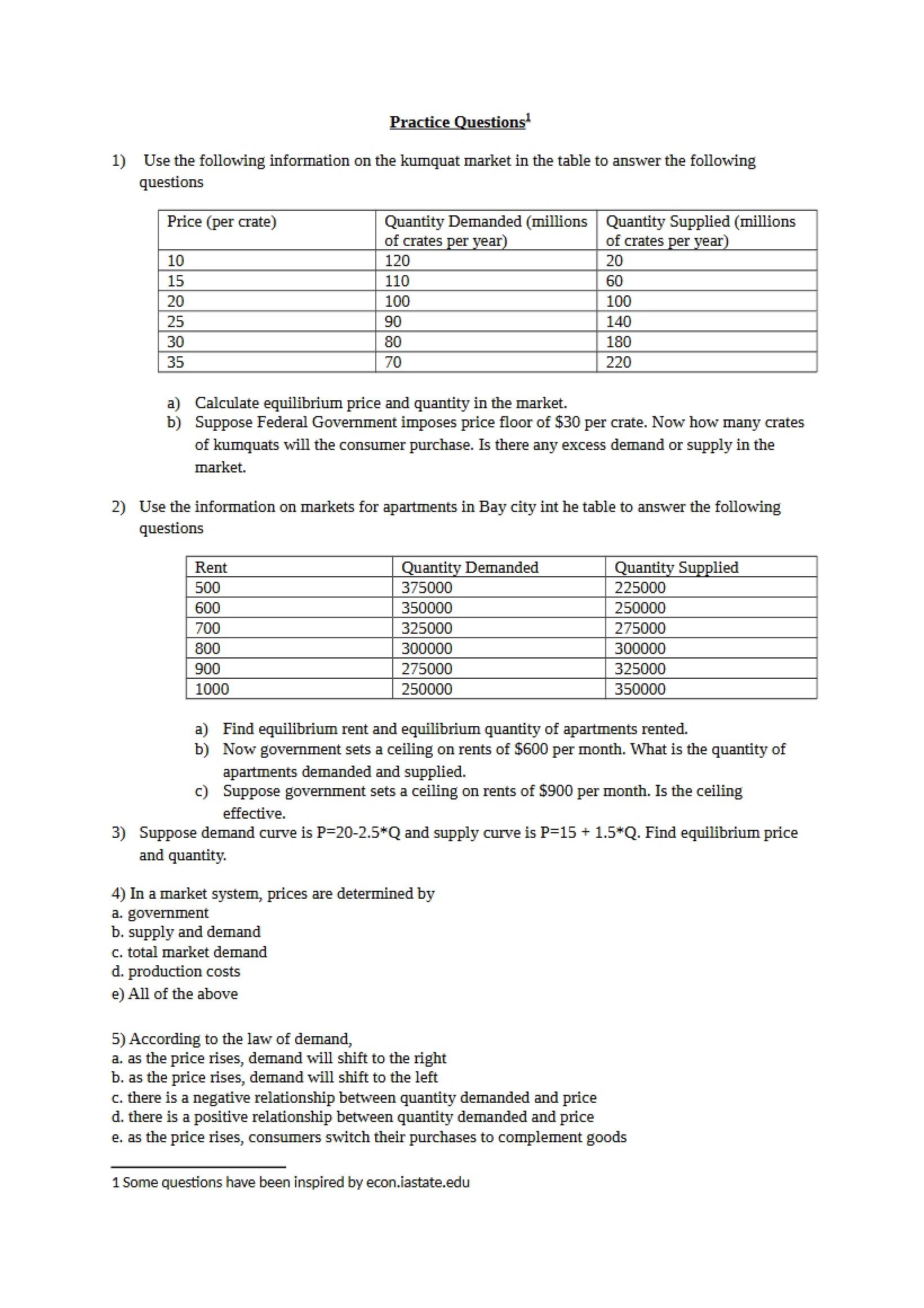 Set 1 Practice Questions