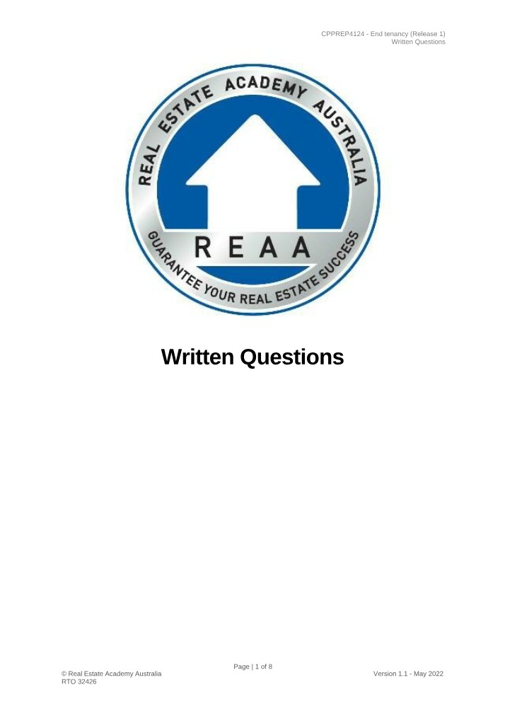 Written Questions for End Tenancy