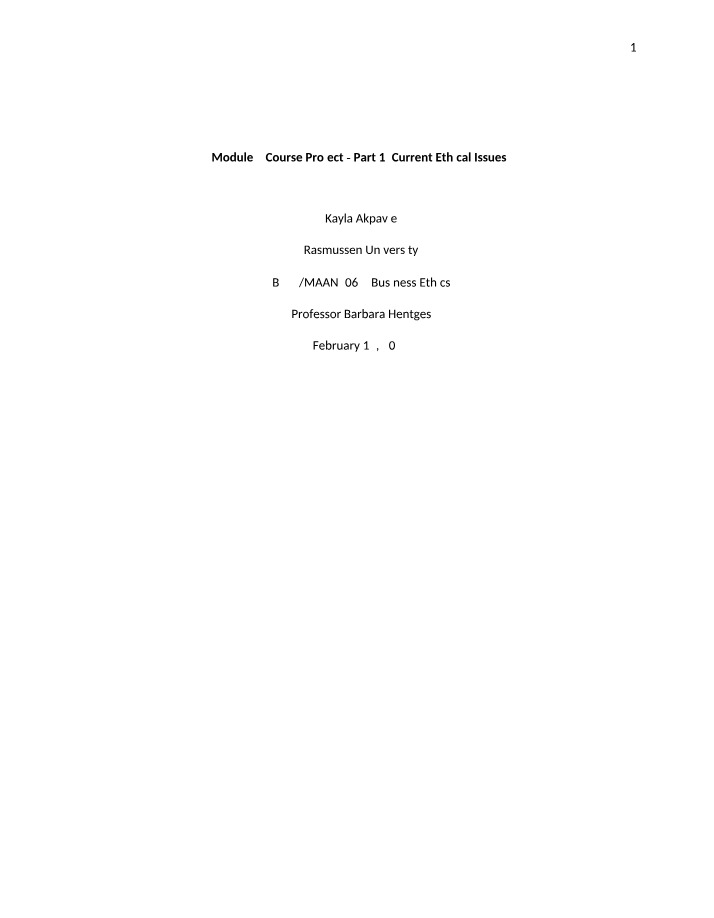 Current Ethical Issues - Module 2 Course Project Part 1