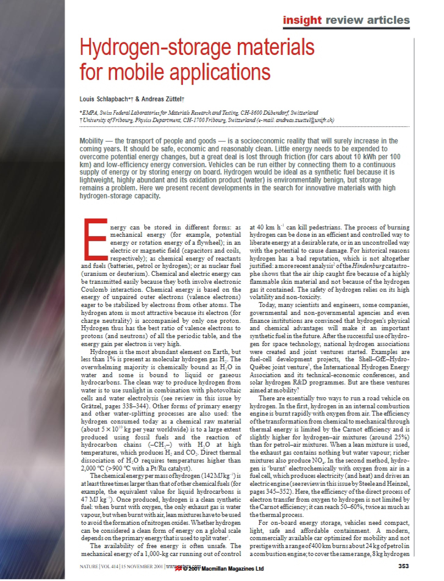 Mobile Applications Hydrogen-Storage Materials