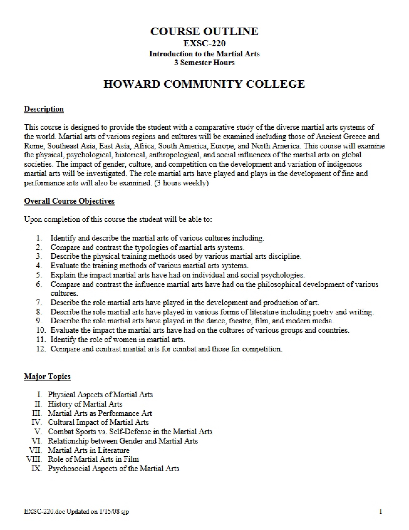 Martial Arts Introduction Syllabus