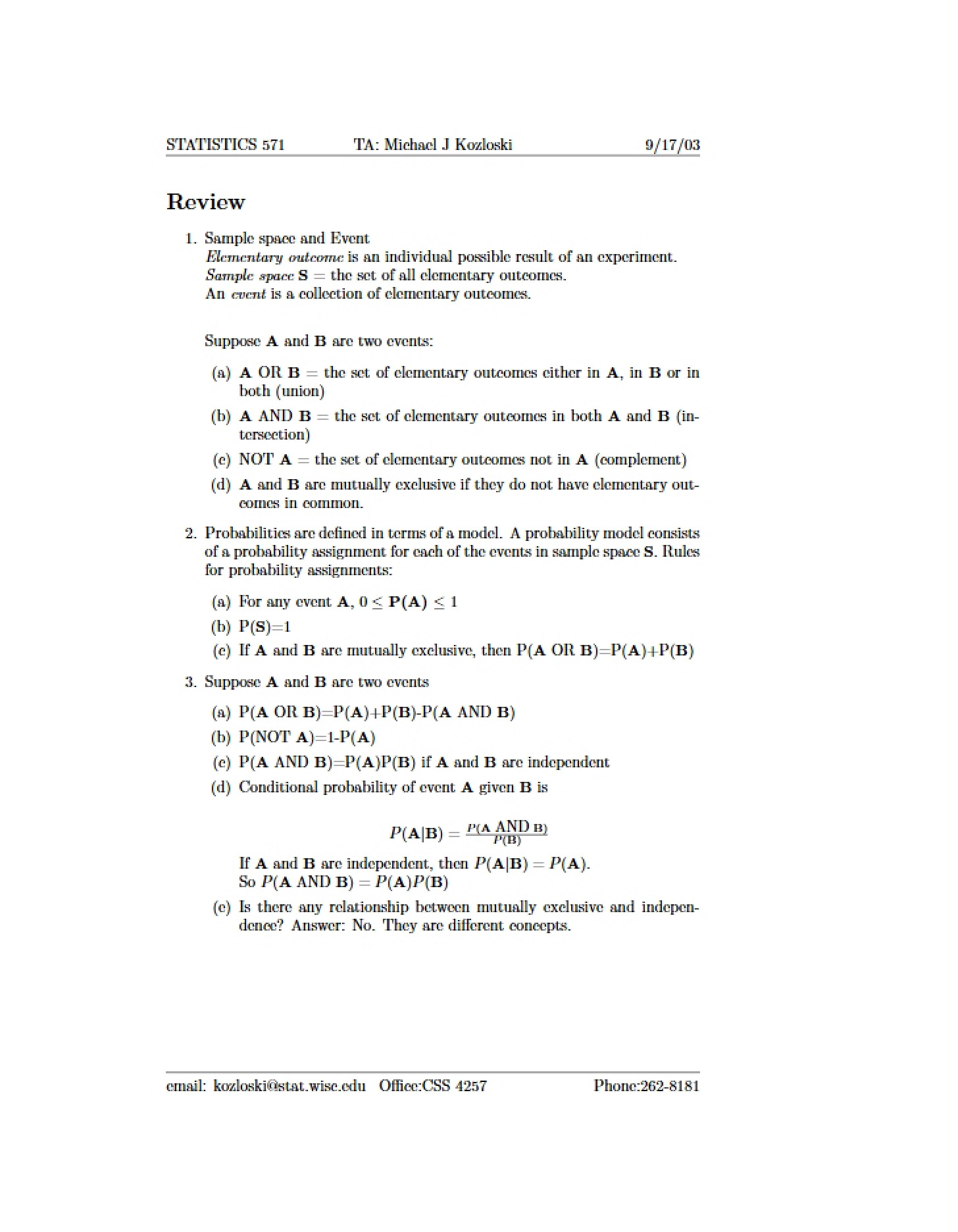 Study Materials for Statistics 571