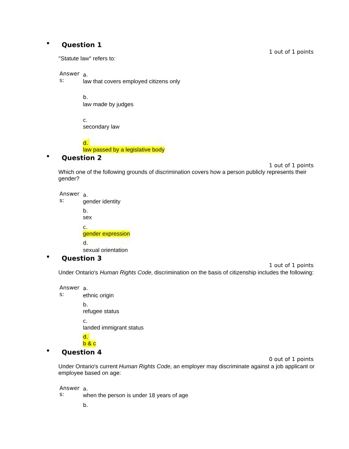 Discrimination Grounds and Statute Law