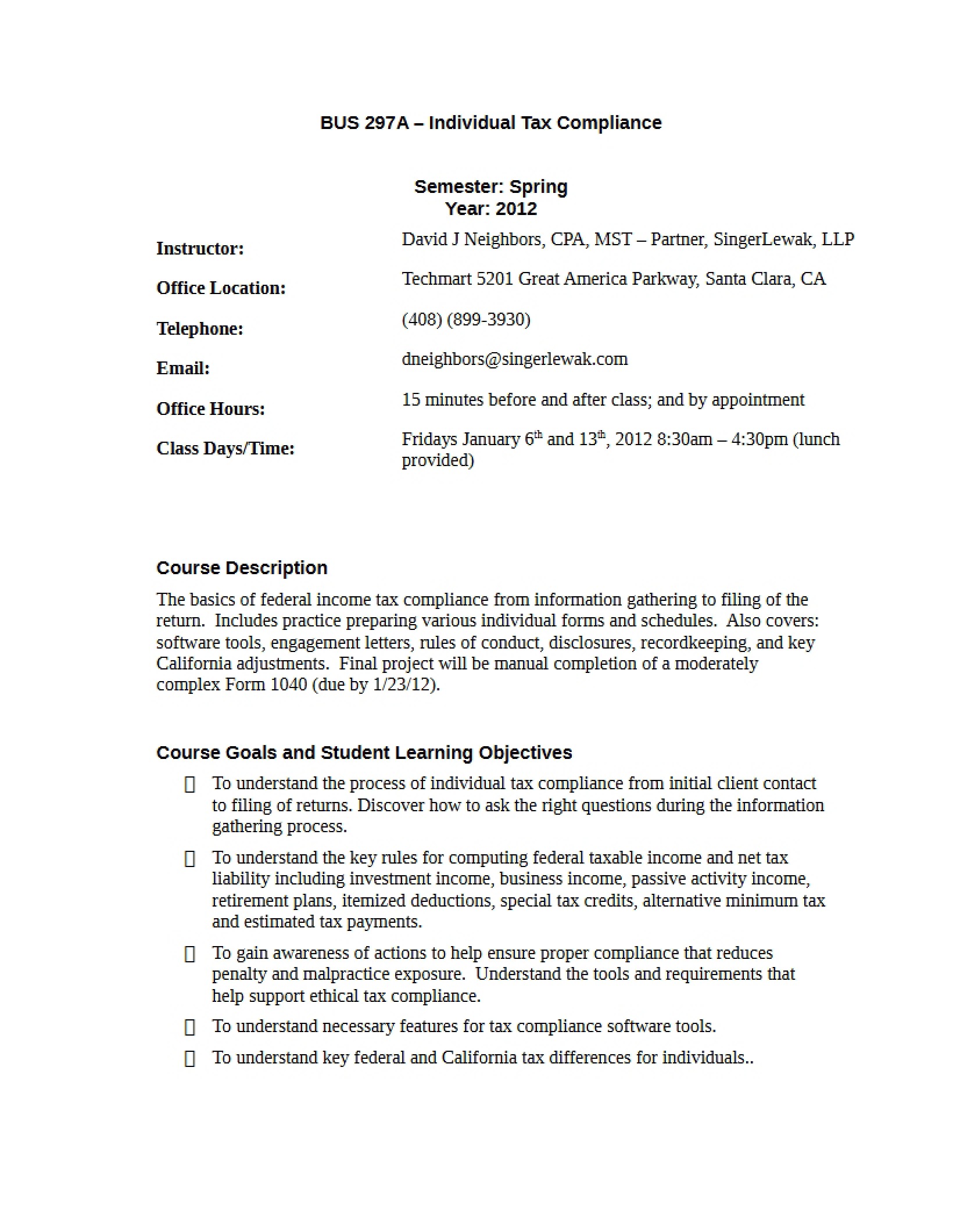 Special Topics in Business Admin Syllabus