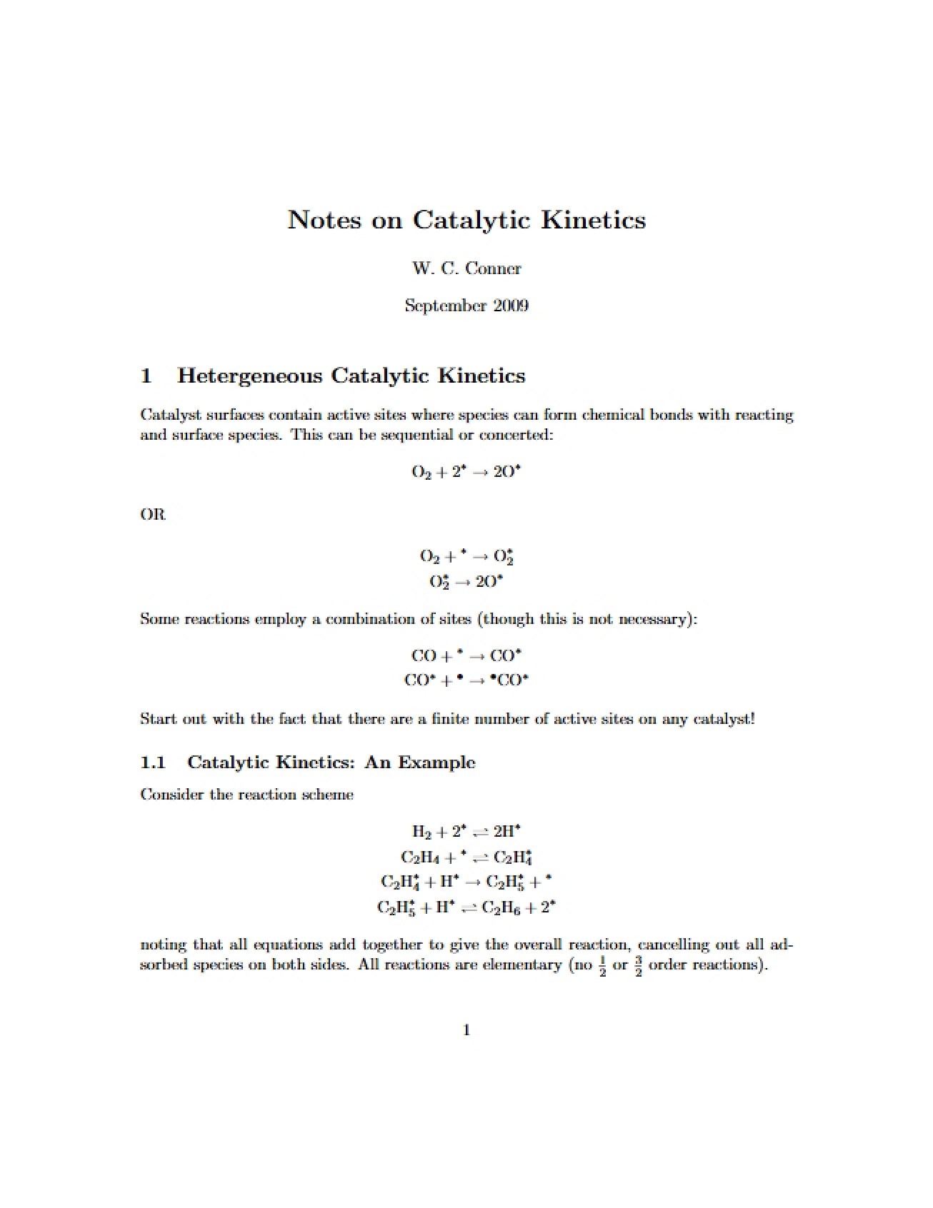 Catalytic Kinetics Lecture Notes