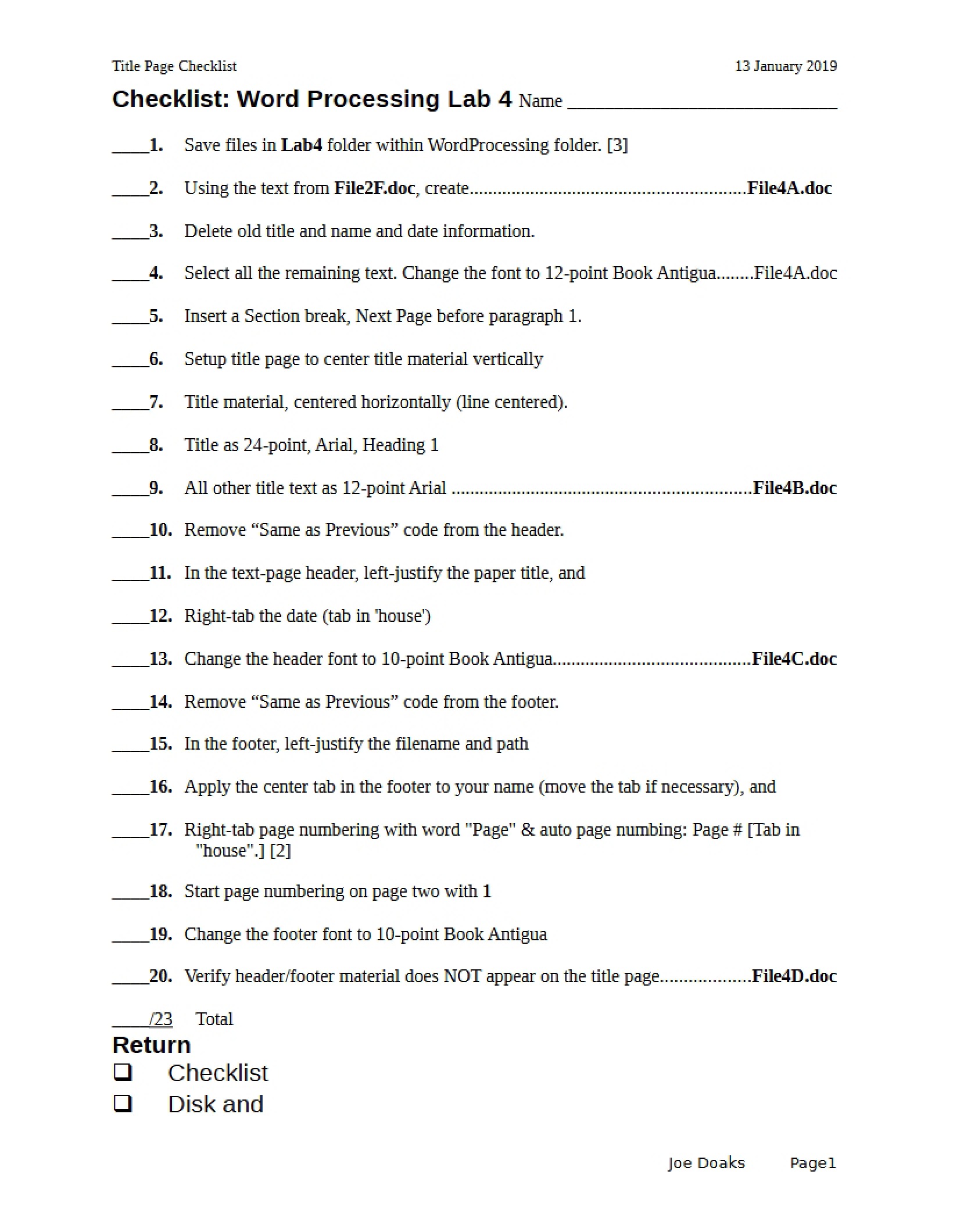Lab Four Word Processing