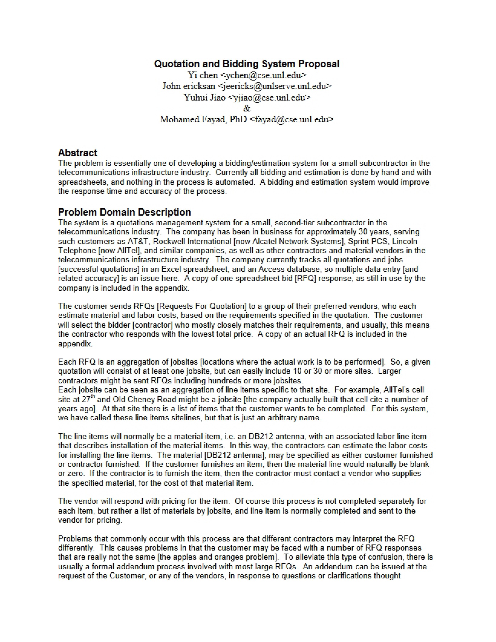 Proposal for Quotation and Bidding System