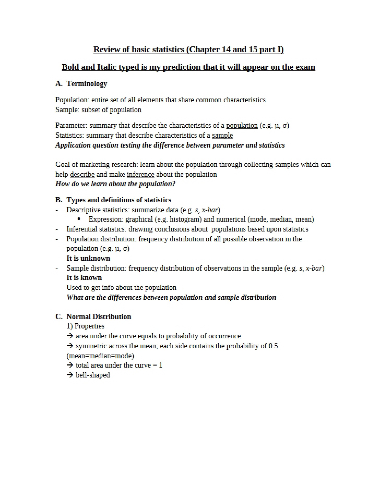 Stats Review Ch 14 & 15 (Part I)