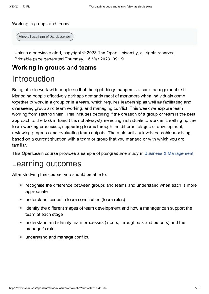 Working in Teams and Groups