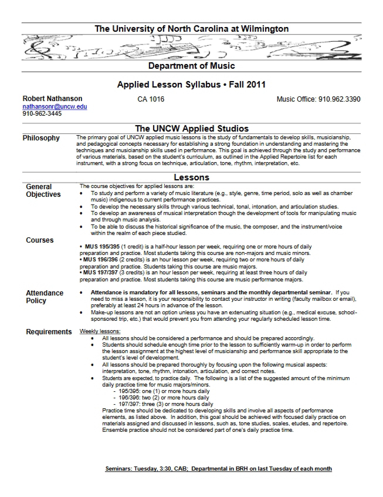 Syllabus for Applied Lessons