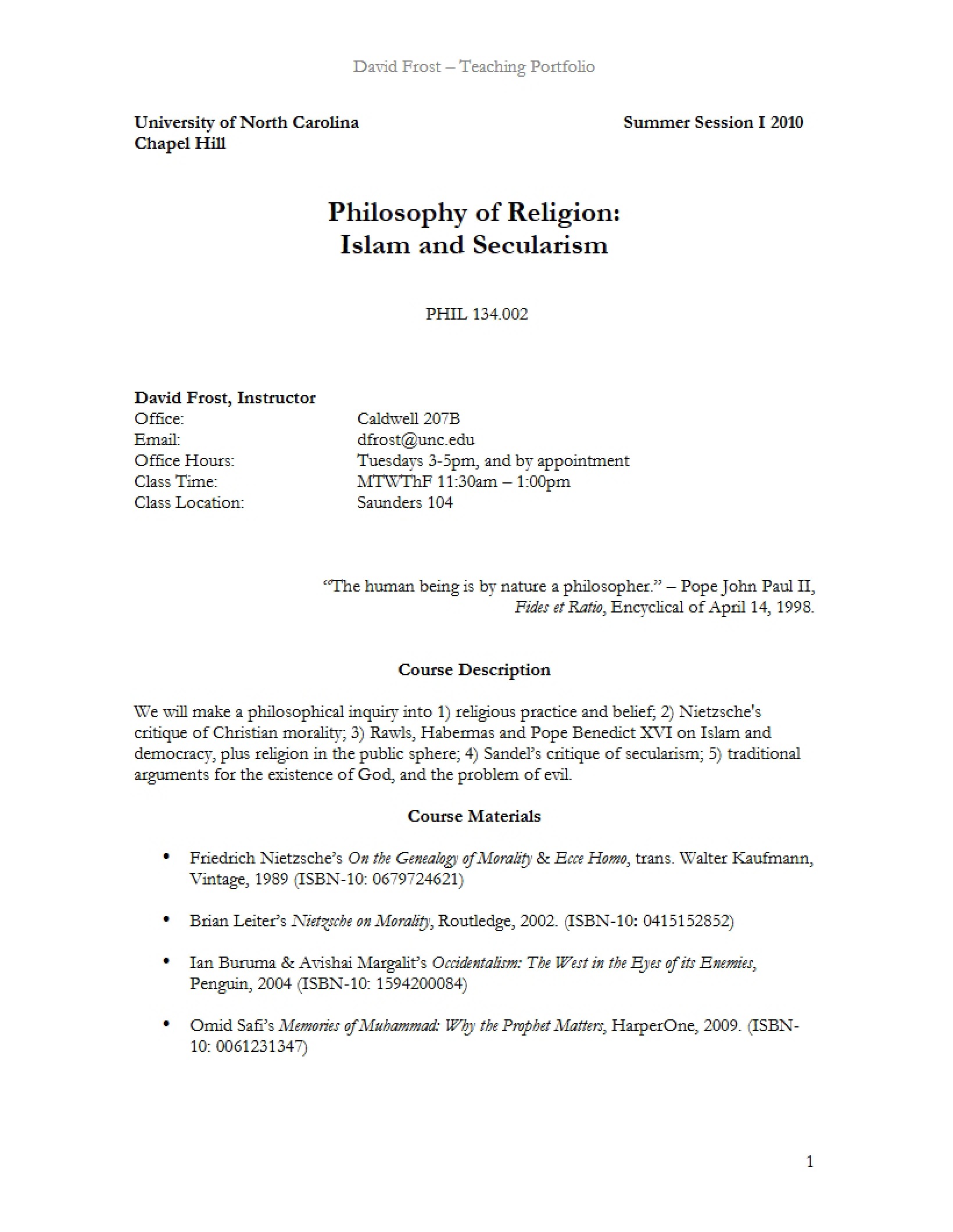 Western Religion Philosophy Syllabus