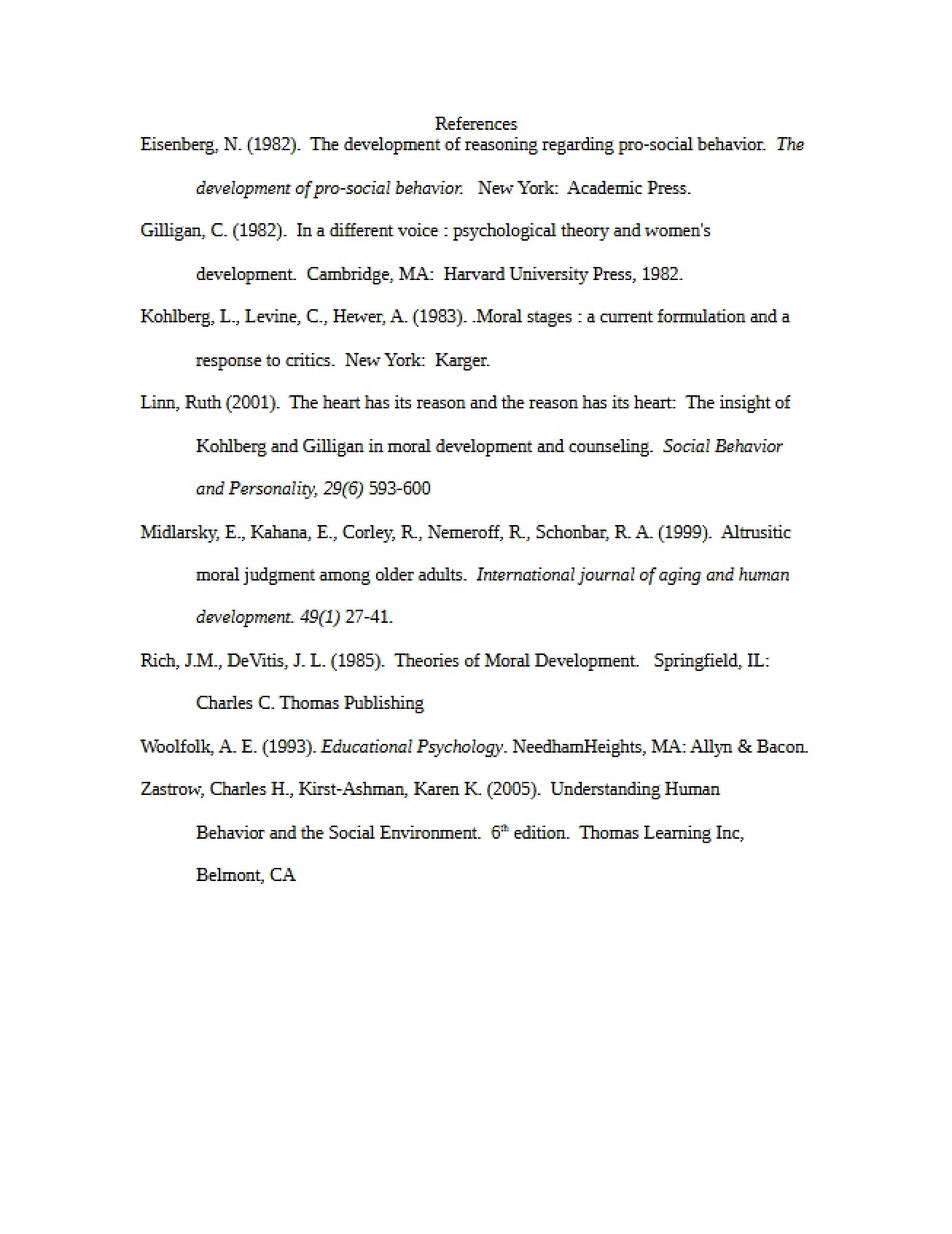 Major Assumptions of Kohlberg