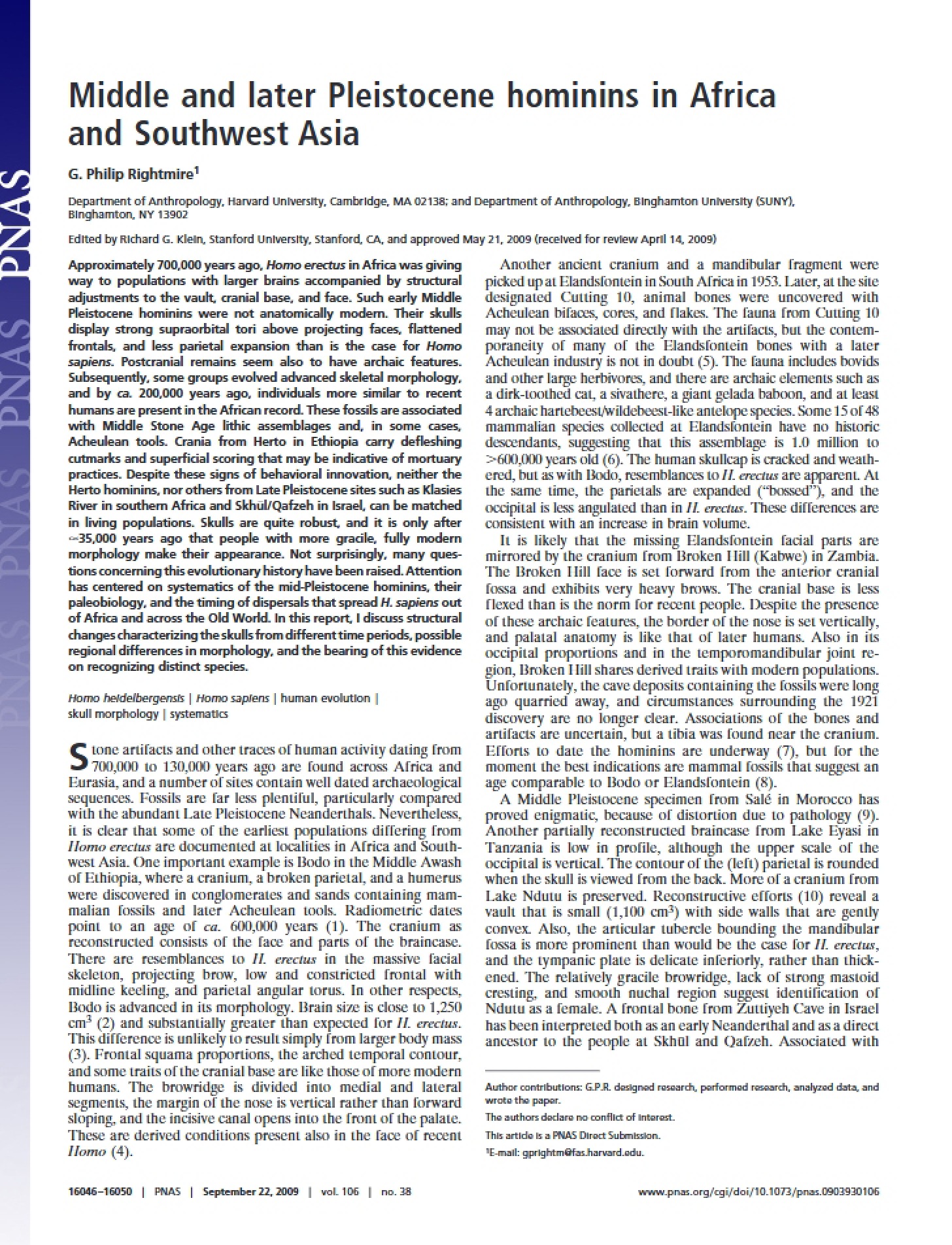 Mid-Late Pleistocene Hominids Rightmire 2009