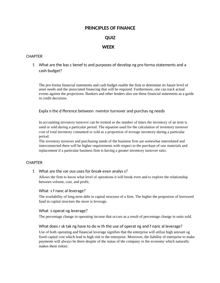 Week 2 Quiz - Principles of Finance