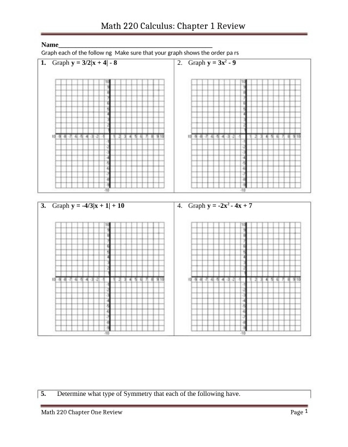 Chapter 1 Review for Calculus - Math 220