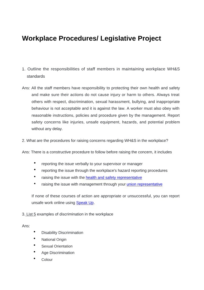 Workplace Procedures Document