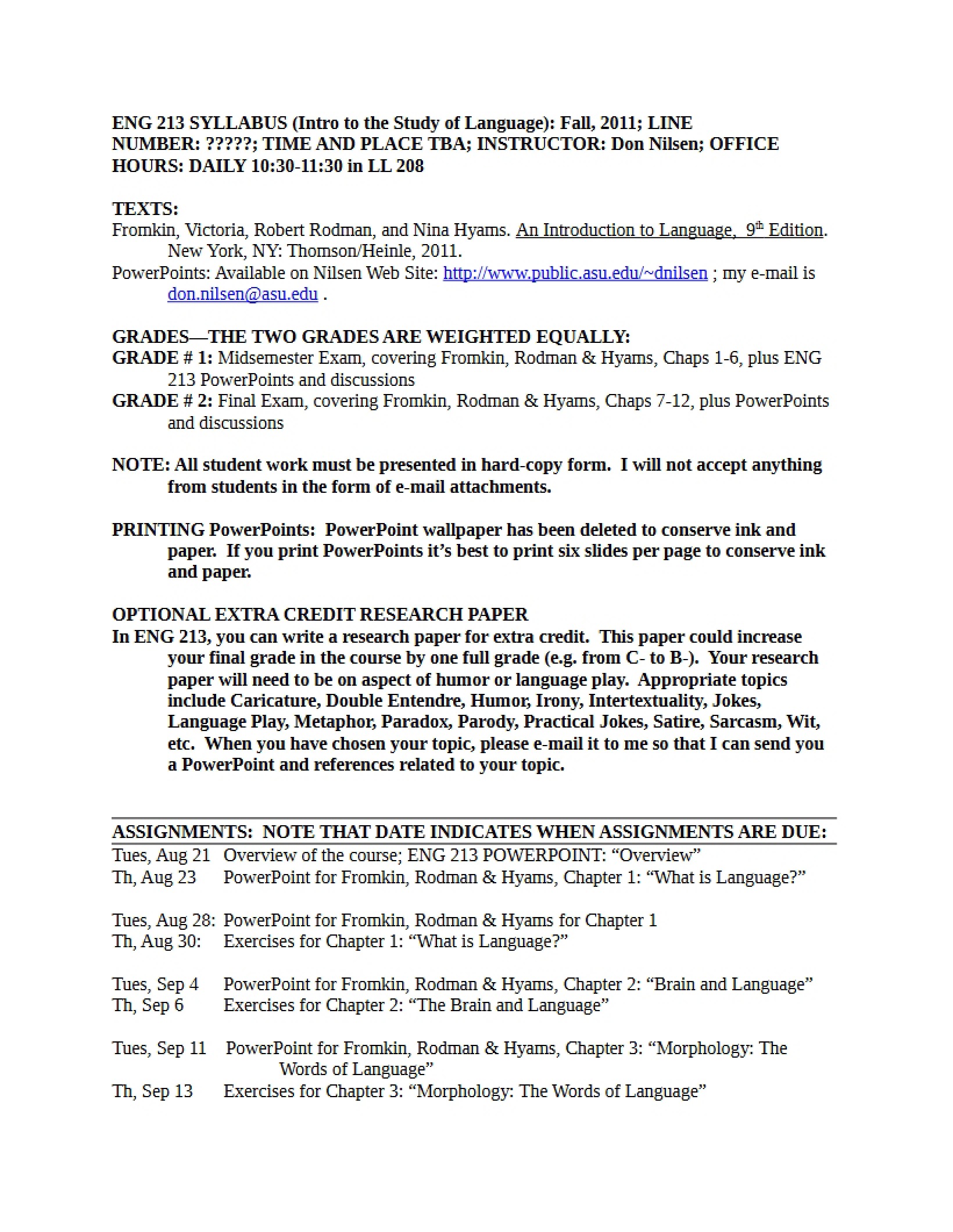 Syllabus for Introduction to Language Study