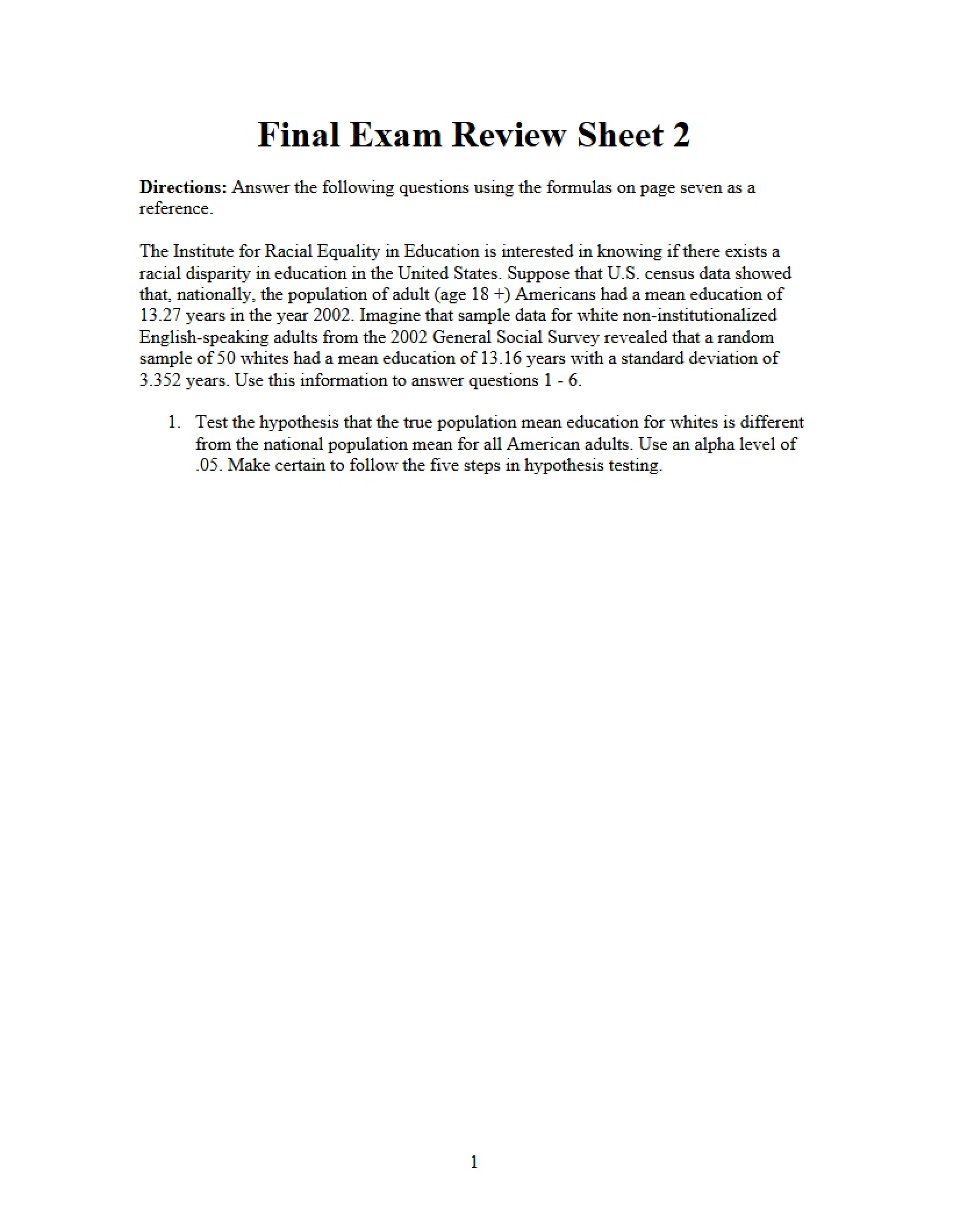 Final Exam Review 2 (Soci 052)