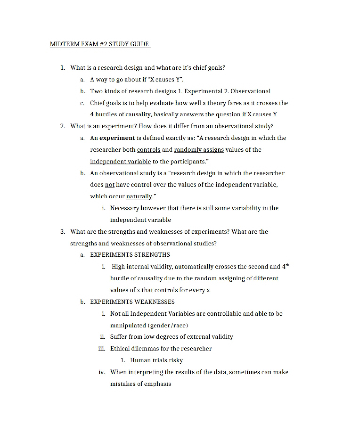 Study Guide for Midterm Exam 2