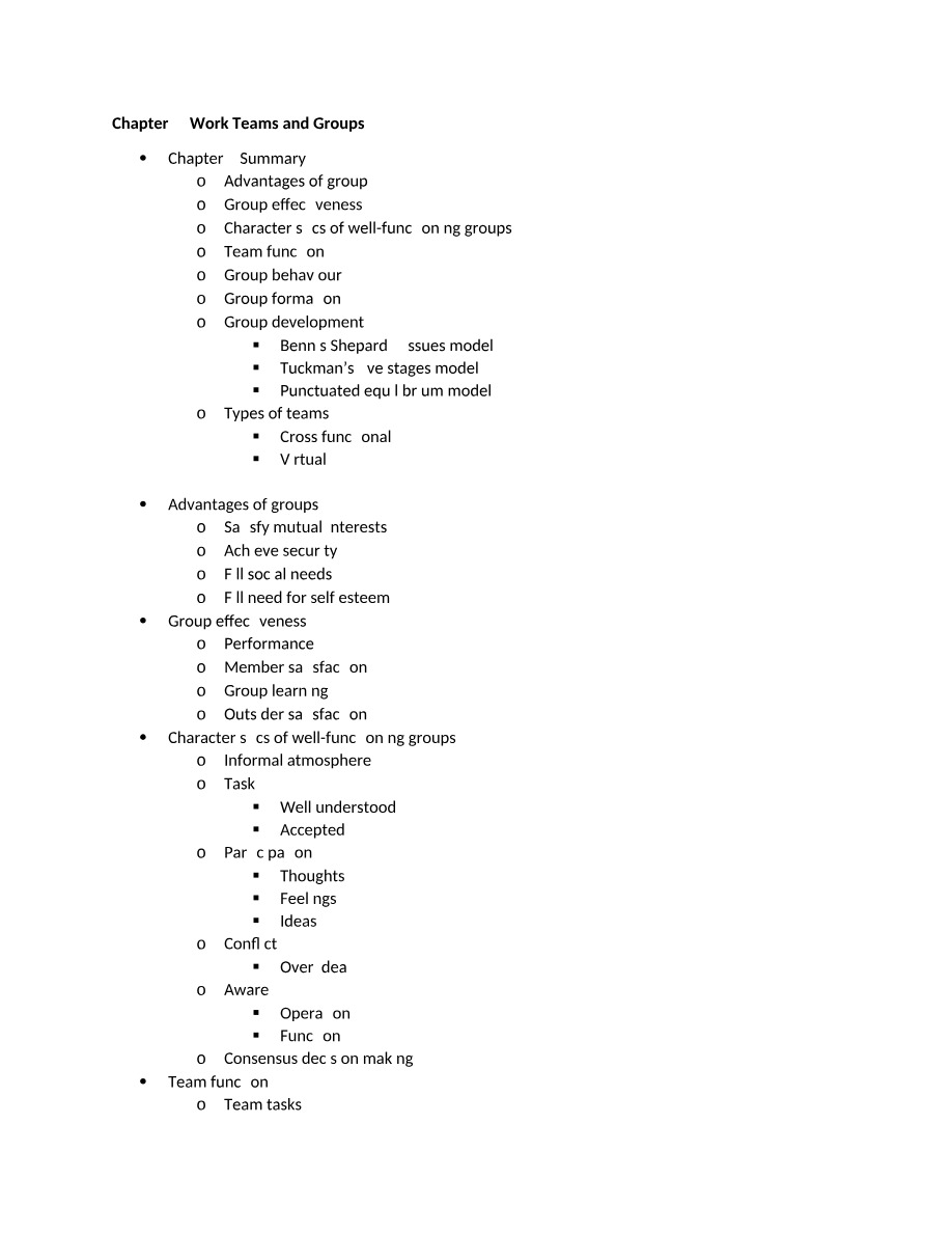 Work Teams and Decision Making - Chapters 9 & 10 Study Notes