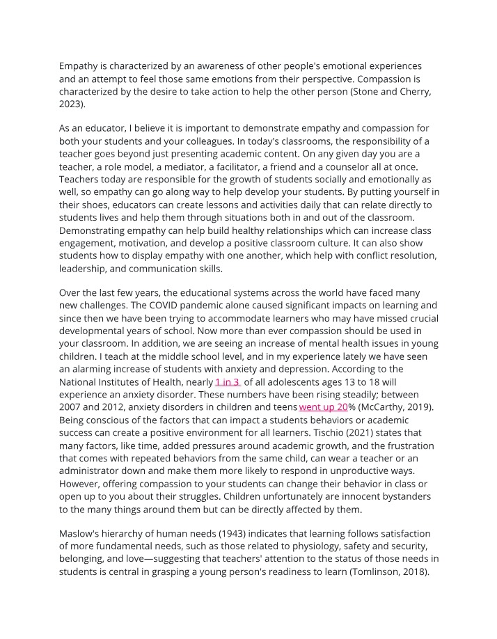Compassion and Empathy in Education