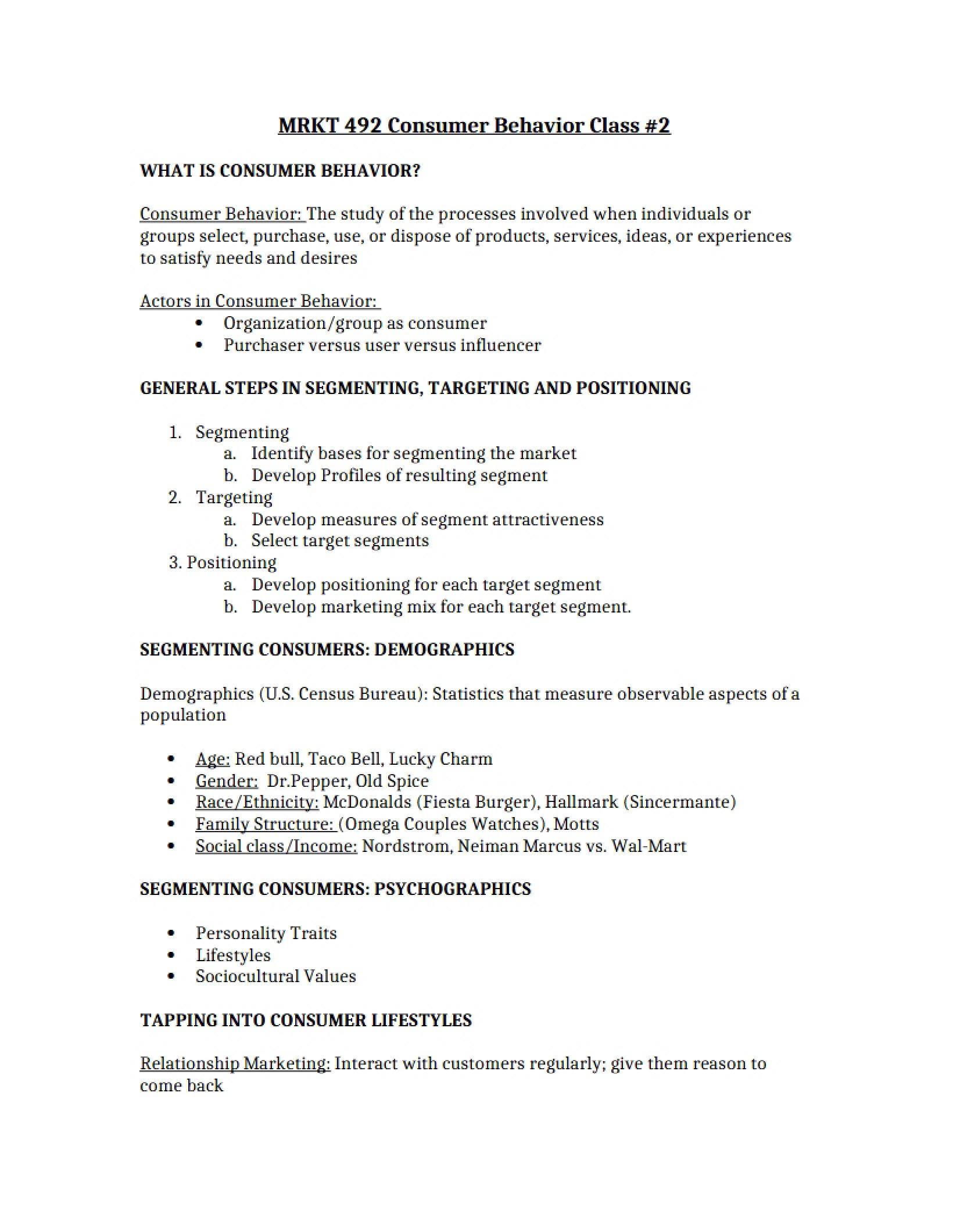 Consumer Behavior Lecture Notes