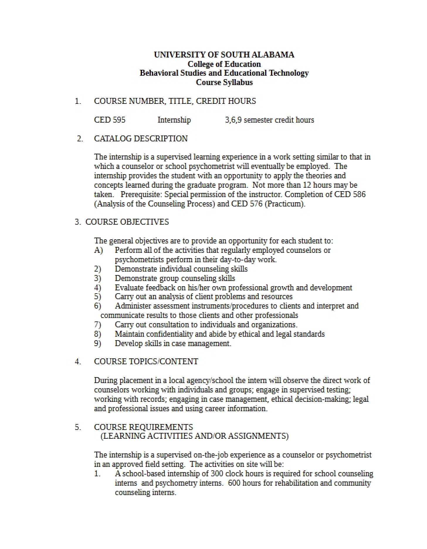 Course Outline for CED 595