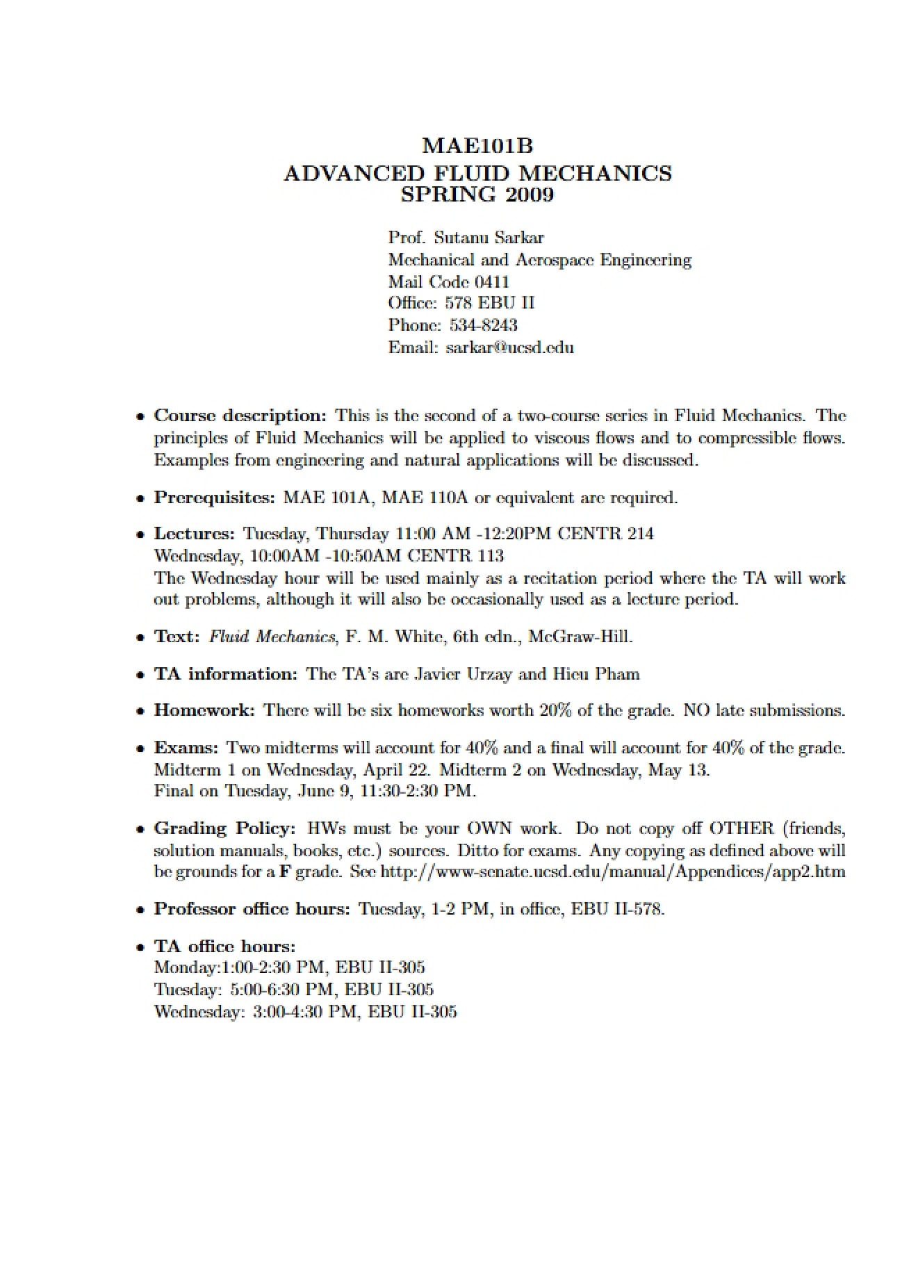 Advanced Fluid Mechanics Course Summary