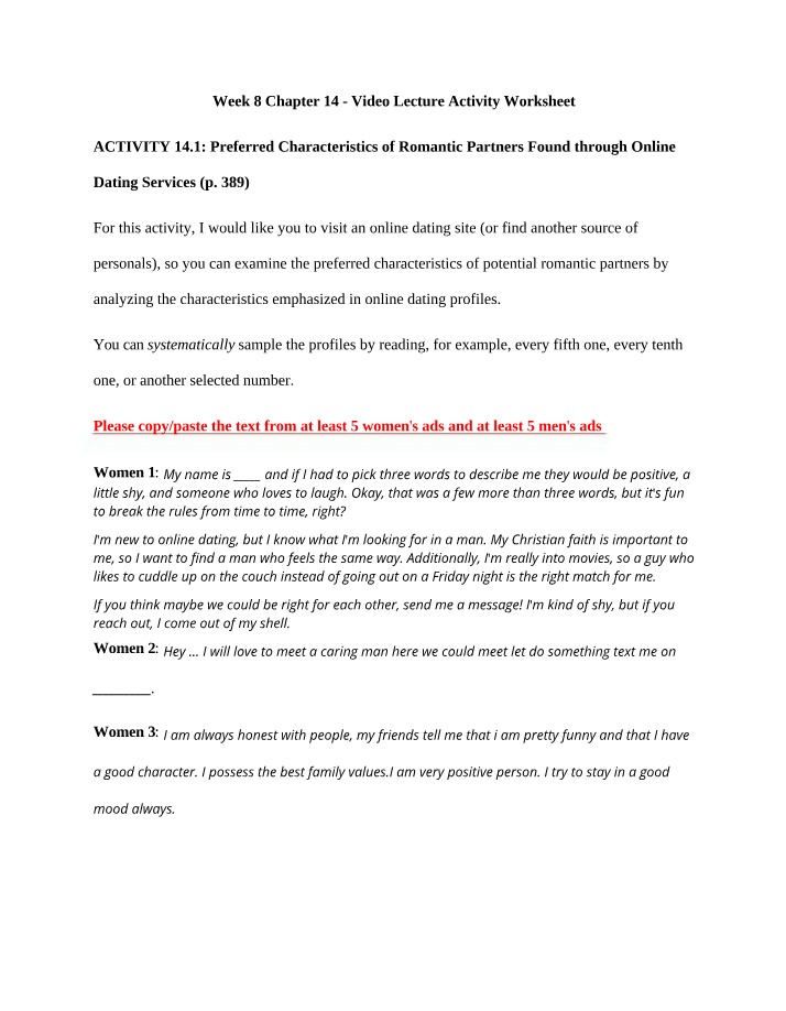 Preferred Characteristics of Romantic Partners - Analysis